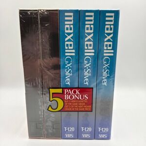 NEW SEALED Maxell VHS Blank Tapes 5 Pack Multi T-120 GX-Silver HGX-Gold 6 hour